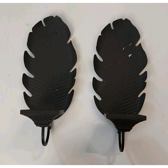 Partylite Island Escape Banana Leaf Metal Wall Candle Holders Set of 2 Retired - Picture 1 of 5